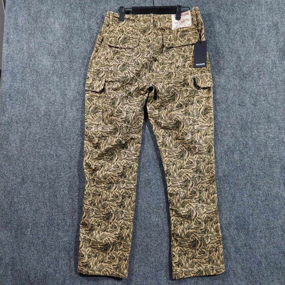 True Religion Cargo Pants Mens 30x32 Abstract Camo Green Swirl 701122 NEW